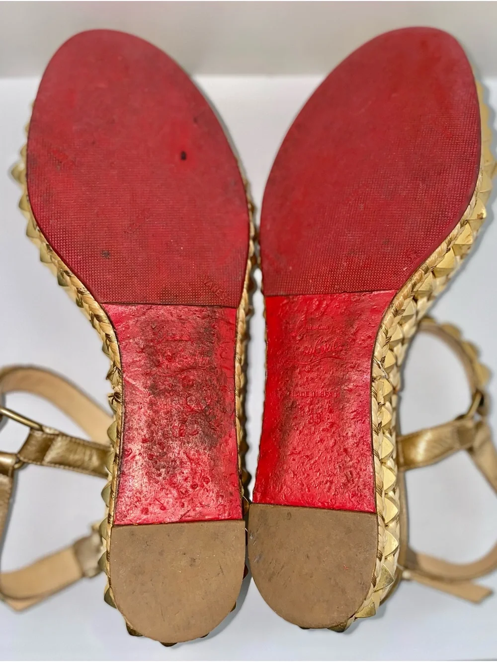 Christian Louboutin Gold Studded Espadrille Wedge Sandals